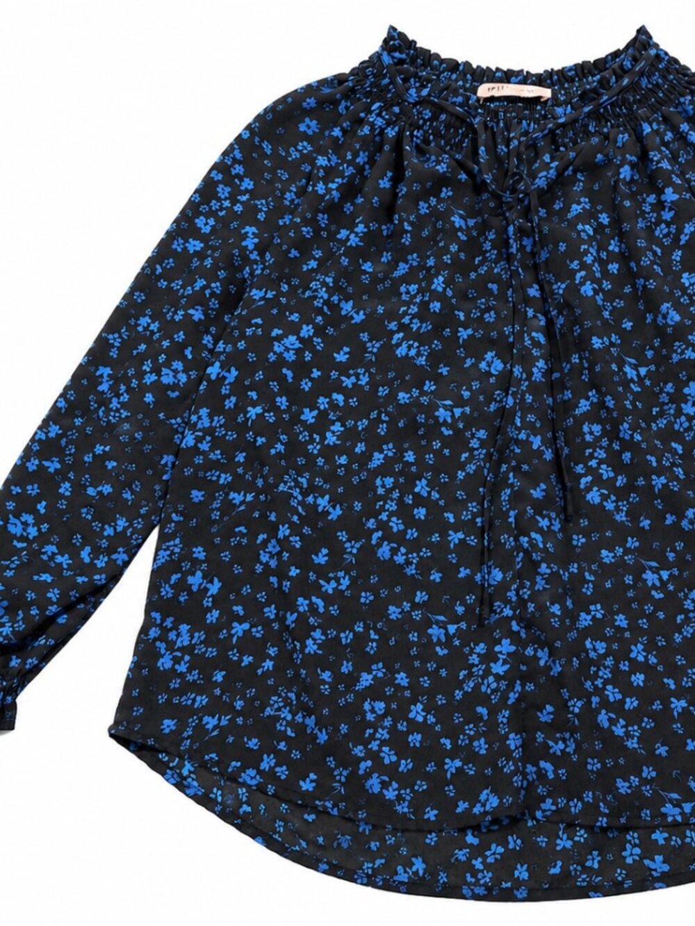 Philosophy Republic Clothing| Black Floral Ruffled Tie-Neck Blouse